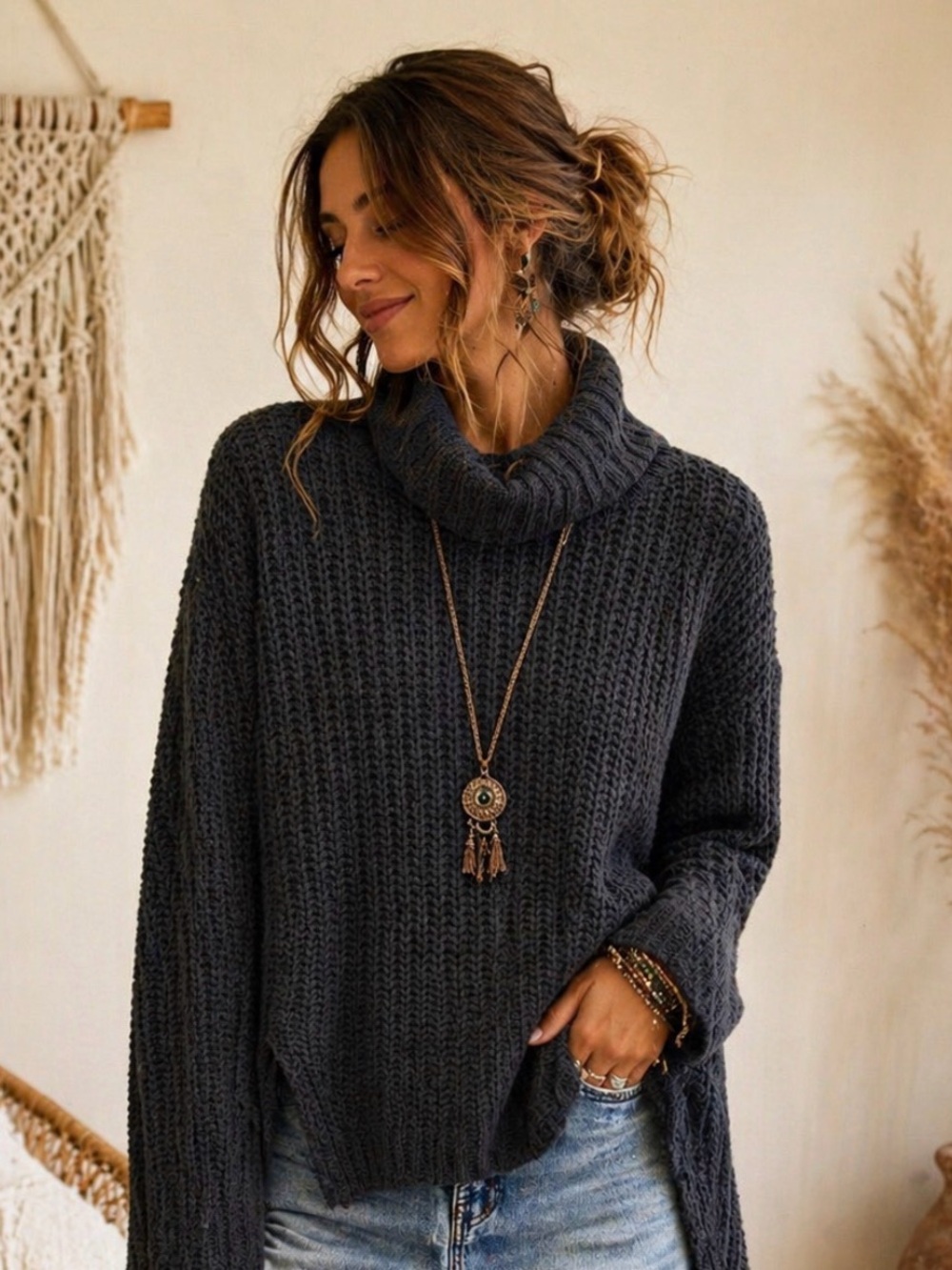 Anthropologie POL Charcoal Ribbed Turtleneck Sweater